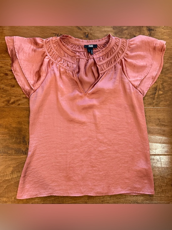 PAIGE Tops - PAIGE Pink Terracotta Satin Finish Flutter Sleeve Top S